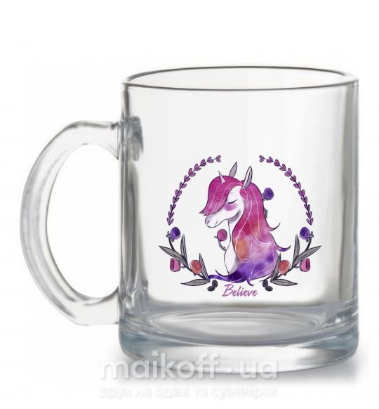 Чашка стеклянная Believe unicorn Прозрачный фото