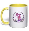 Чашка з кольоровою ручкою Believe unicorn Сонячно жовтий фото