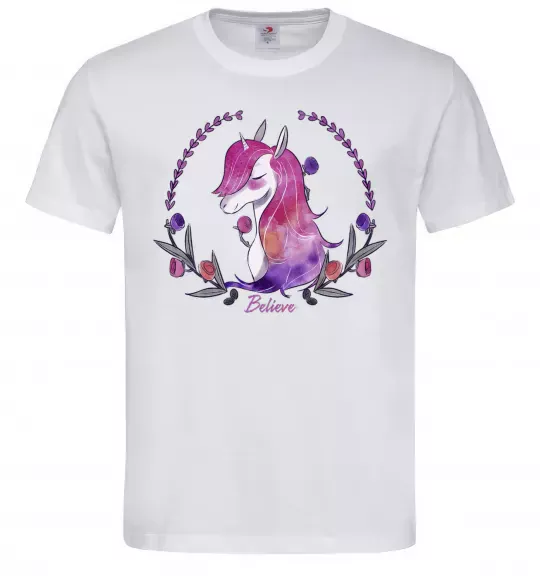 Мужская футболка Believe unicorn Белый фото