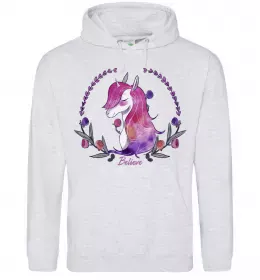 Мужская толстовка (худи) Unicorn love Серый меланж фото