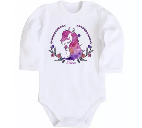 Дитячий бодік Believe unicorn Білий фото