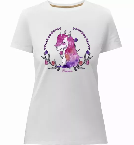 Жіноча преміум футболка Believe unicorn Білий фото