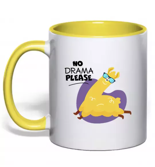 Чашка з кольоровою ручкою No drama please Сонячно жовтий фото