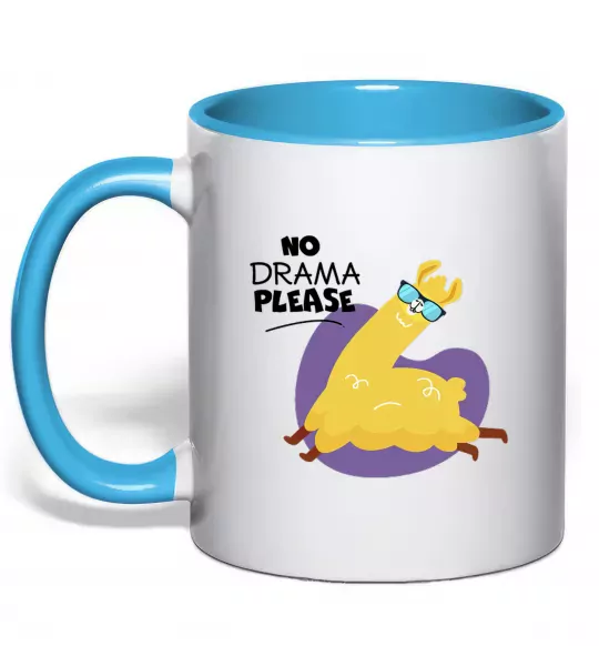 Чашка з кольоровою ручкою No drama please Блакитний фото