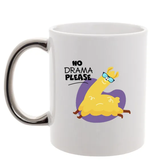 Чашка з кольоровою ручкою No drama please Срібло фото