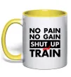 Чашка з кольоровою ручкою No pain no gain shut up and train Сонячно жовтий Чашка з кольоровою ручкою No pain no gain shut up and train Сонячно жовтий фото