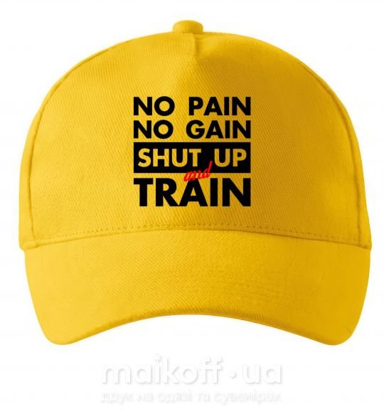 Кепка No pain no gain shut up and train Сонячно жовтий фото