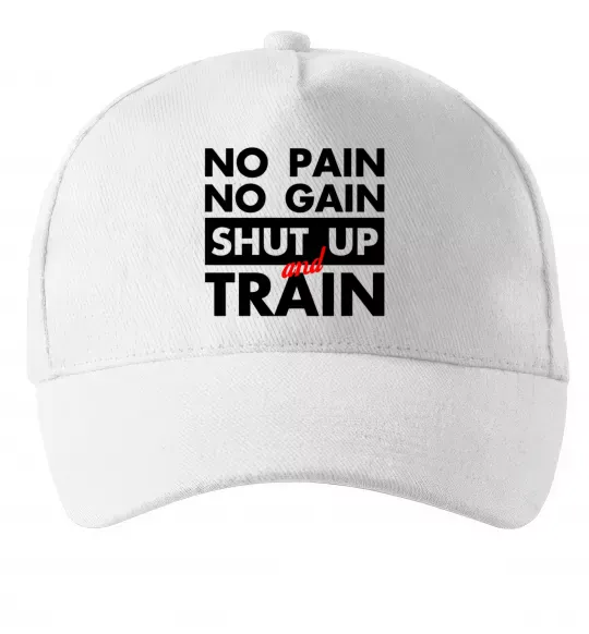 Кепка No pain no gain shut up and train Білий фото