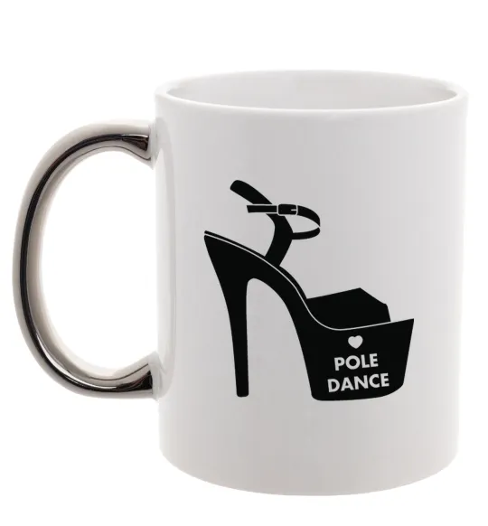 Чашка с цветной ручкой Pole dance shoes Серебро фото