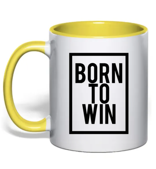 Чашка з кольоровою ручкою Born to win Лимонний фото