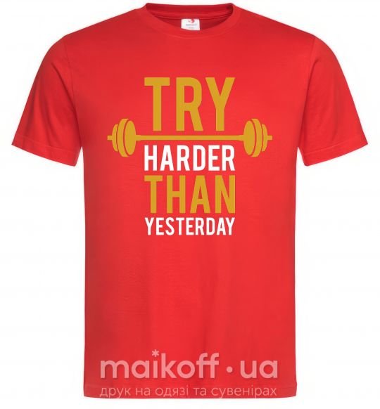 Мужская футболка Try harder than yesterday Красный фото