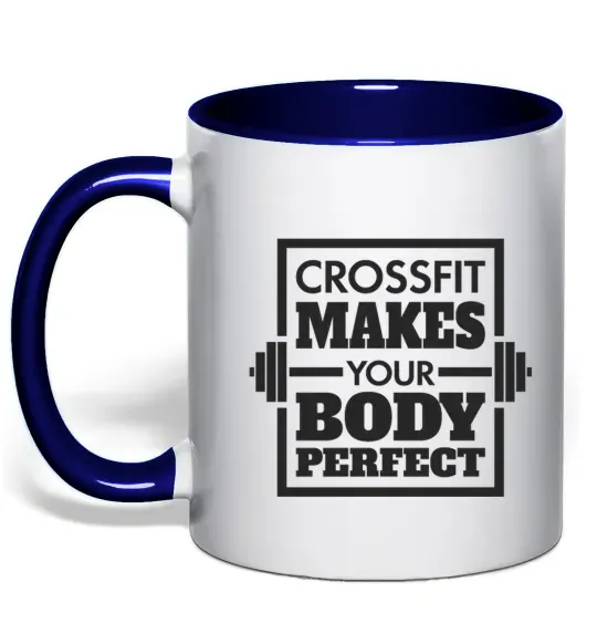 Чашка с цветной ручкой Crossfit makes your body perfect Глубокий темно-синий фото