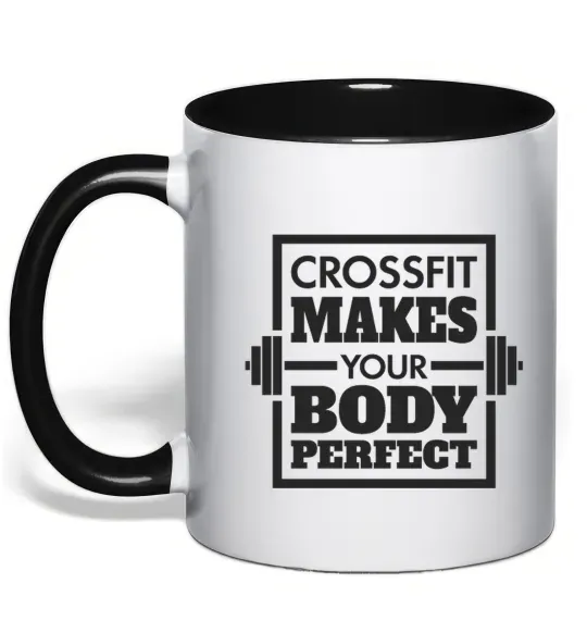 Чашка с цветной ручкой Crossfit makes your body perfect Черный фото