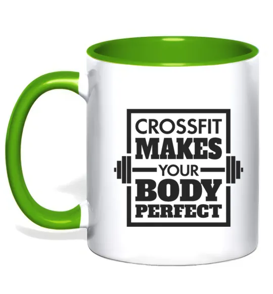 Чашка с цветной ручкой Crossfit makes your body perfect Лаймовый фото
