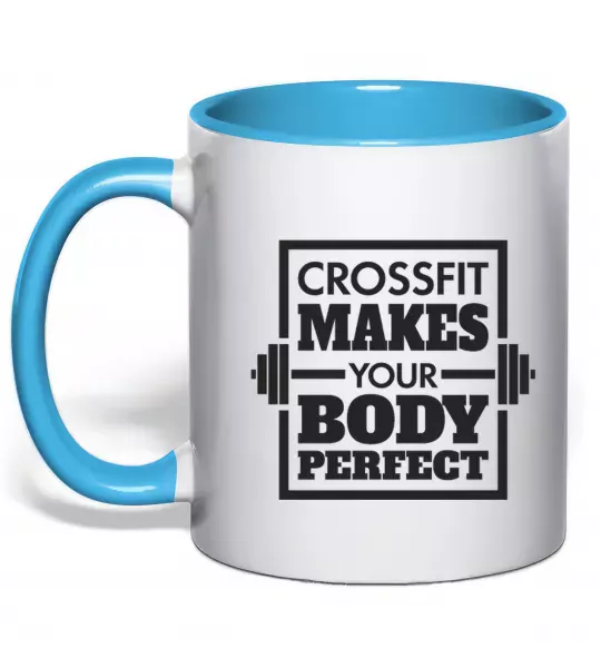 Чашка с цветной ручкой Crossfit makes your body perfect Голубой фото
