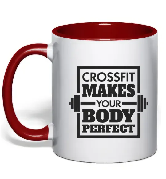 Чашка с цветной ручкой Crossfit makes your body perfect Красный фото