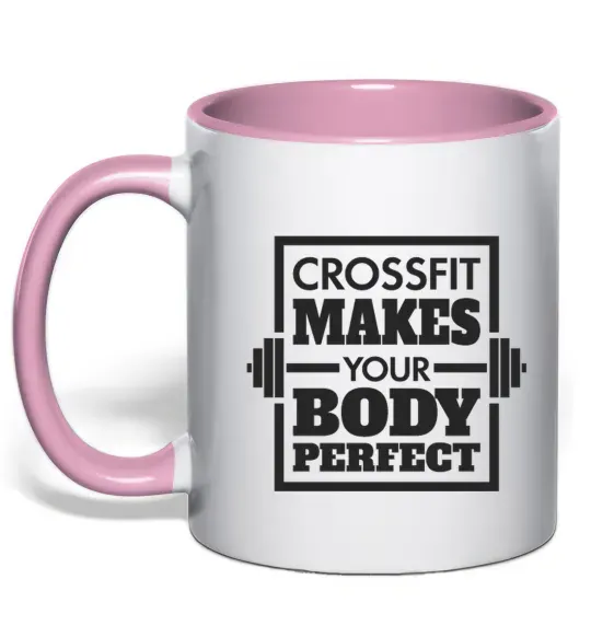 Чашка с цветной ручкой Crossfit makes your body perfect Нежно розовый фото