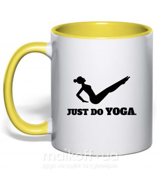 Чашка з кольоровою ручкою Just do yoga Сонячно жовтий фото