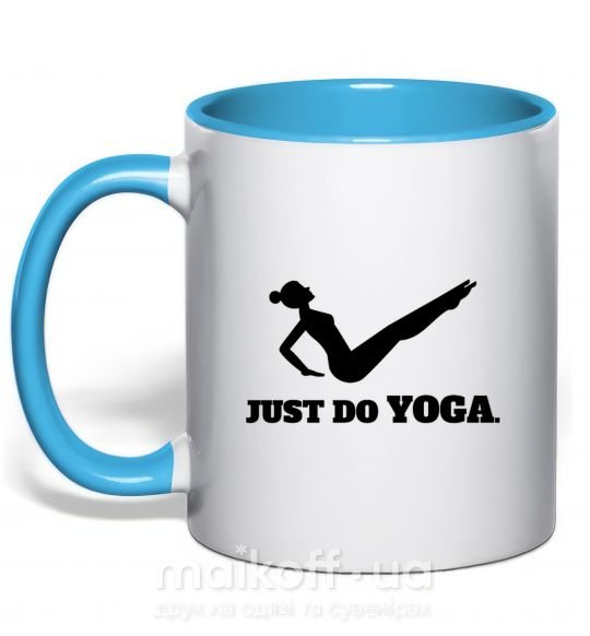 Чашка з кольоровою ручкою Just do yoga Блакитний фото