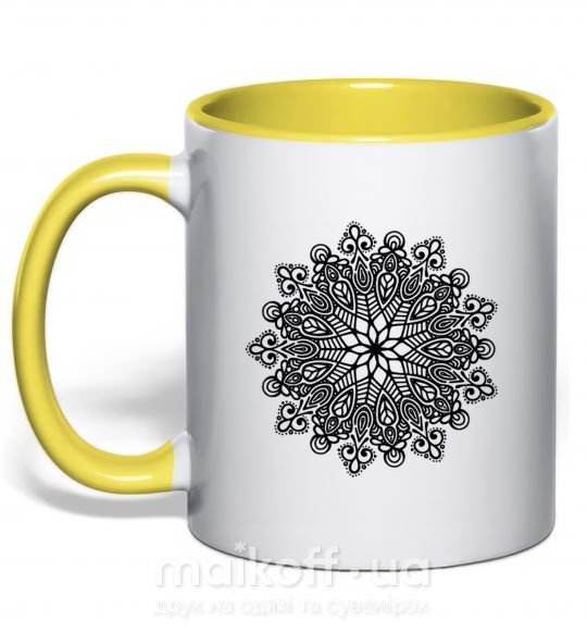 Чашка з кольоровою ручкою Узор хинди Сонячно жовтий фото