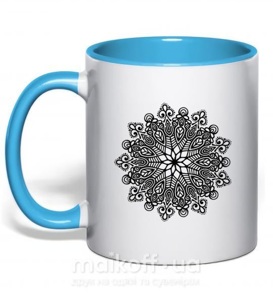 Чашка з кольоровою ручкою Узор хинди Блакитний фото