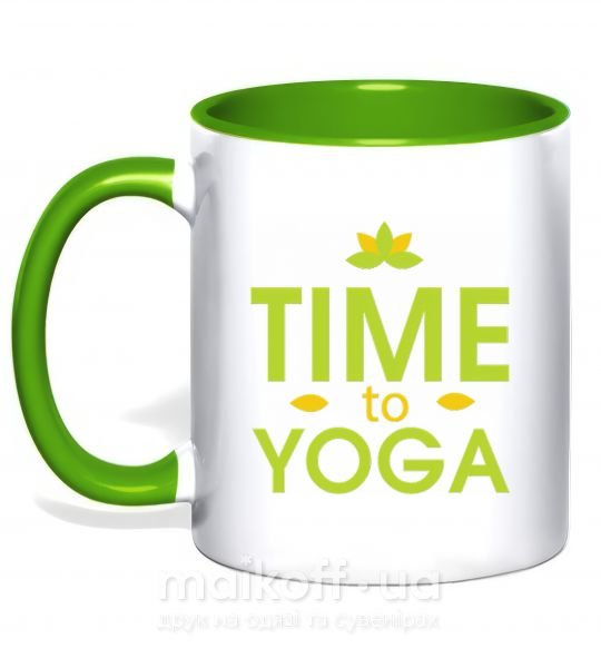 Чашка з кольоровою ручкою Time to yoga Зелений фото