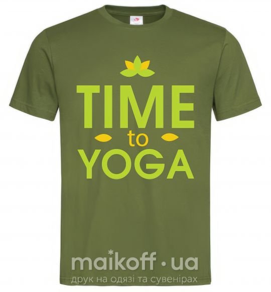 Мужская футболка Time to yoga Оливковый фото