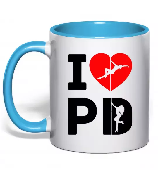 Чашка з кольоровою ручкою I love PD Блакитний фото