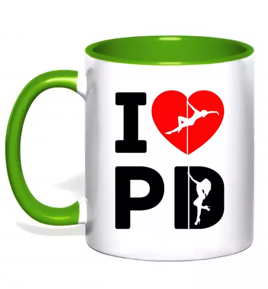 Чашка з кольоровою ручкою I love PD Зелений фото