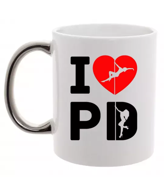 Чашка з кольоровою ручкою I love PD Срібло фото