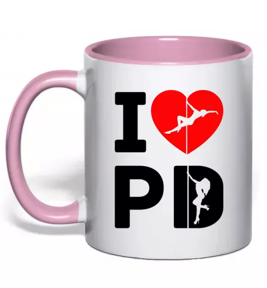 Чашка з кольоровою ручкою I love PD Ніжно рожевий фото