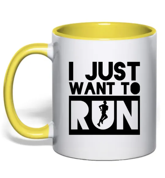 Чашка з кольоровою ручкою I just want to run Лимонний фото