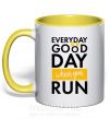 Чашка з кольоровою ручкою Everyday is a good day when you run Сонячно жовтий фото