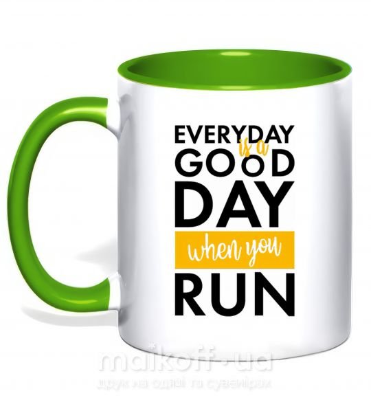 Чашка с цветной ручкой Everyday is a good day when you run Зеленый фото