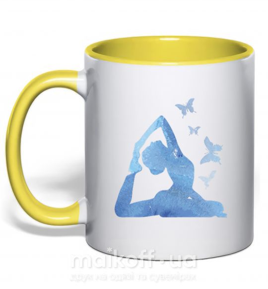 Чашка с цветной ручкой Yoga girl Солнечно желтый фото