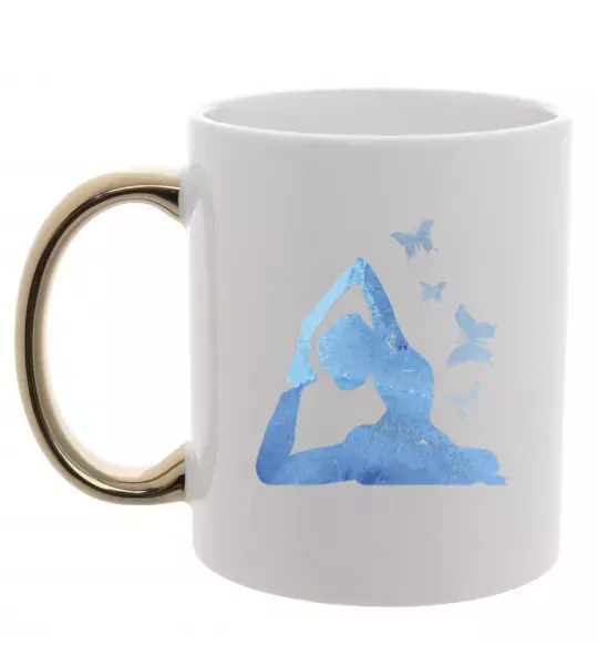 Чашка з кольоровою ручкою Yoga girl Золото фото