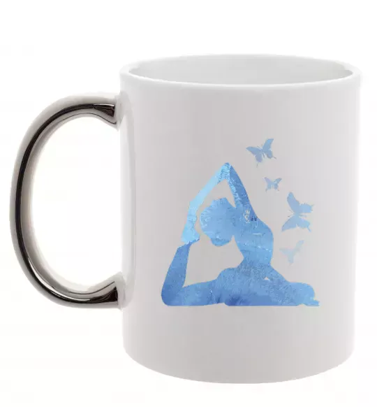 Чашка з кольоровою ручкою Yoga girl Срібло фото