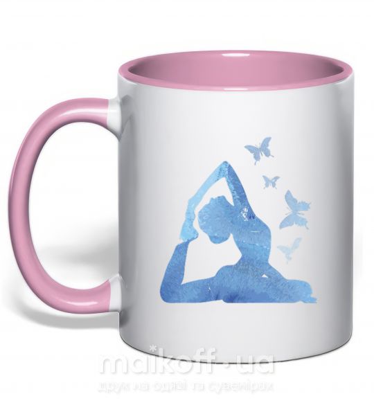 Чашка с цветной ручкой Yoga girl Нежно розовый фото