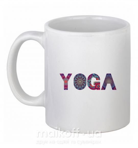 Чашка керамічна Yoga text Білий фото