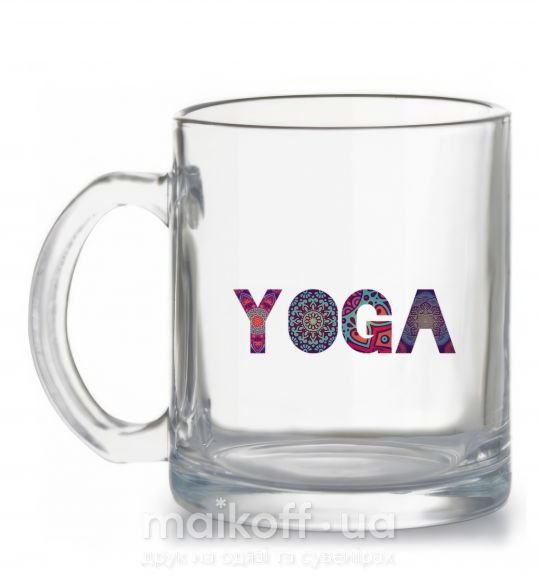 Чашка скляна Yoga text Прозорий фото