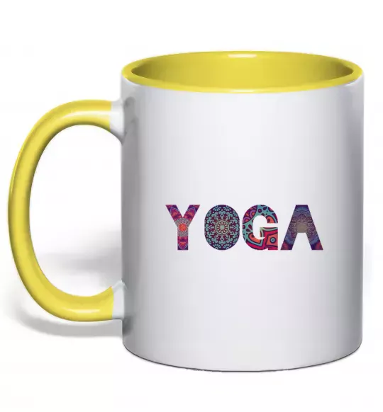 Чашка с цветной ручкой Yoga text Солнечно желтый фото