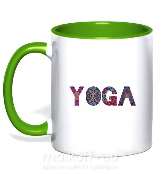 Чашка з кольоровою ручкою Yoga text Зелений фото