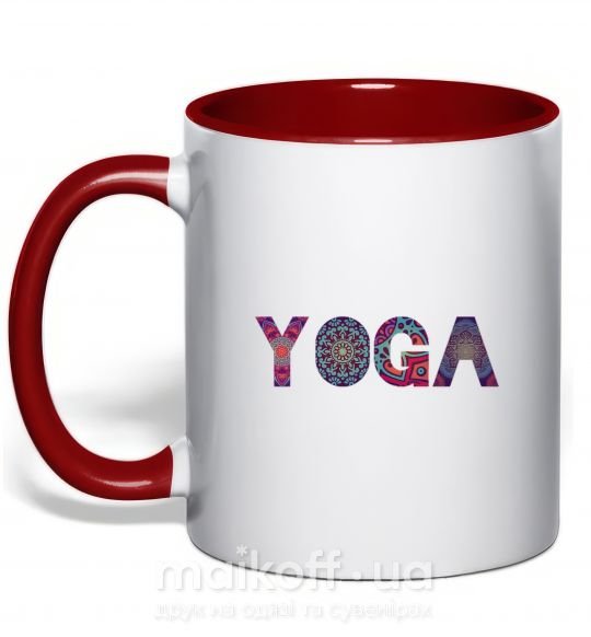 Чашка з кольоровою ручкою Yoga text Червоний фото