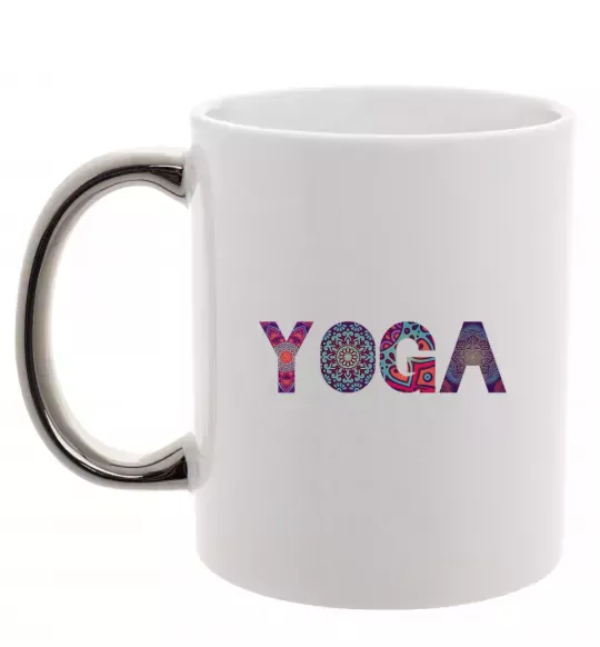 Чашка с цветной ручкой Yoga text Серебро фото