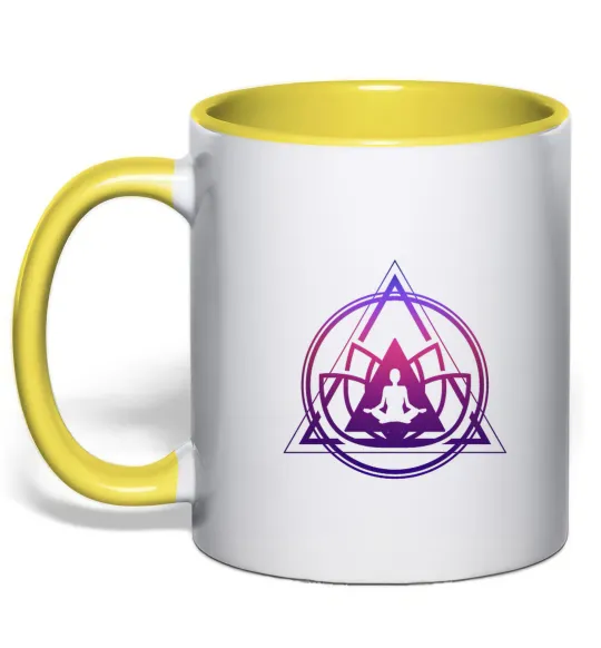 Чашка с цветной ручкой Yoga lotus Лимонный фото