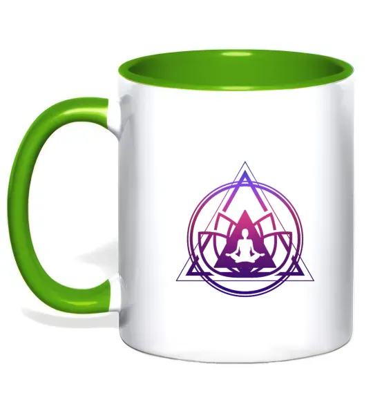 Чашка з кольоровою ручкою Yoga lotus Зелений фото