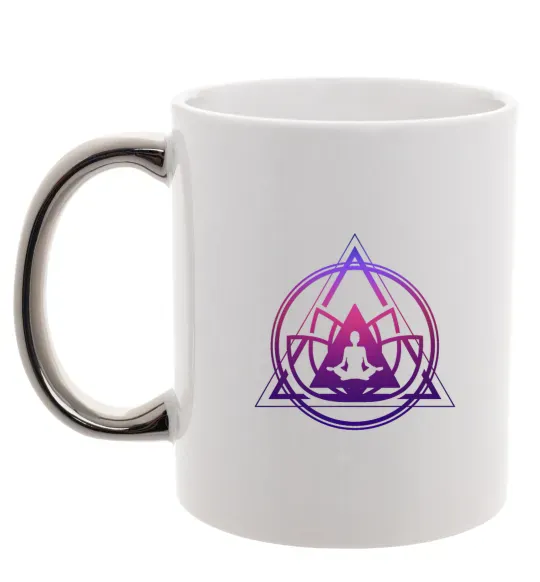 Чашка з кольоровою ручкою Yoga lotus Срібло фото