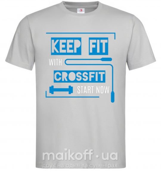 Мужская футболка Keep fit with crossfit start now Серый фото