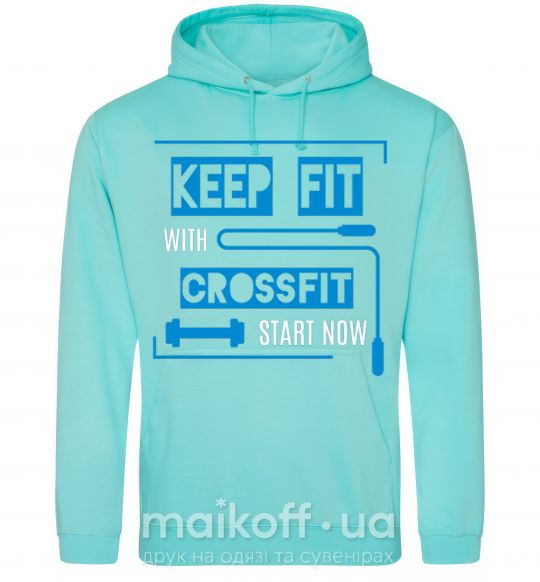 Мужская толстовка (худи) Keep fit with crossfit start now Мятный фото