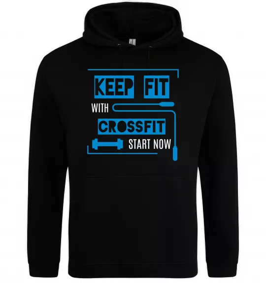 Мужская толстовка (худи) Keep fit with crossfit start now Черный фото